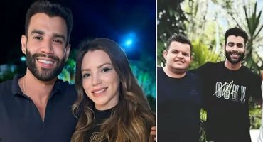 Gusttavo Lima com Aislla Rocha e com o marido dela, André Neto: deletadas — Foto: rep/ instagram