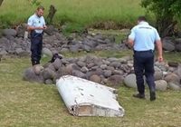Imagem tirada de vídeo mostra policiais olhando para destroço de um avião em ilha francesa (29/07)